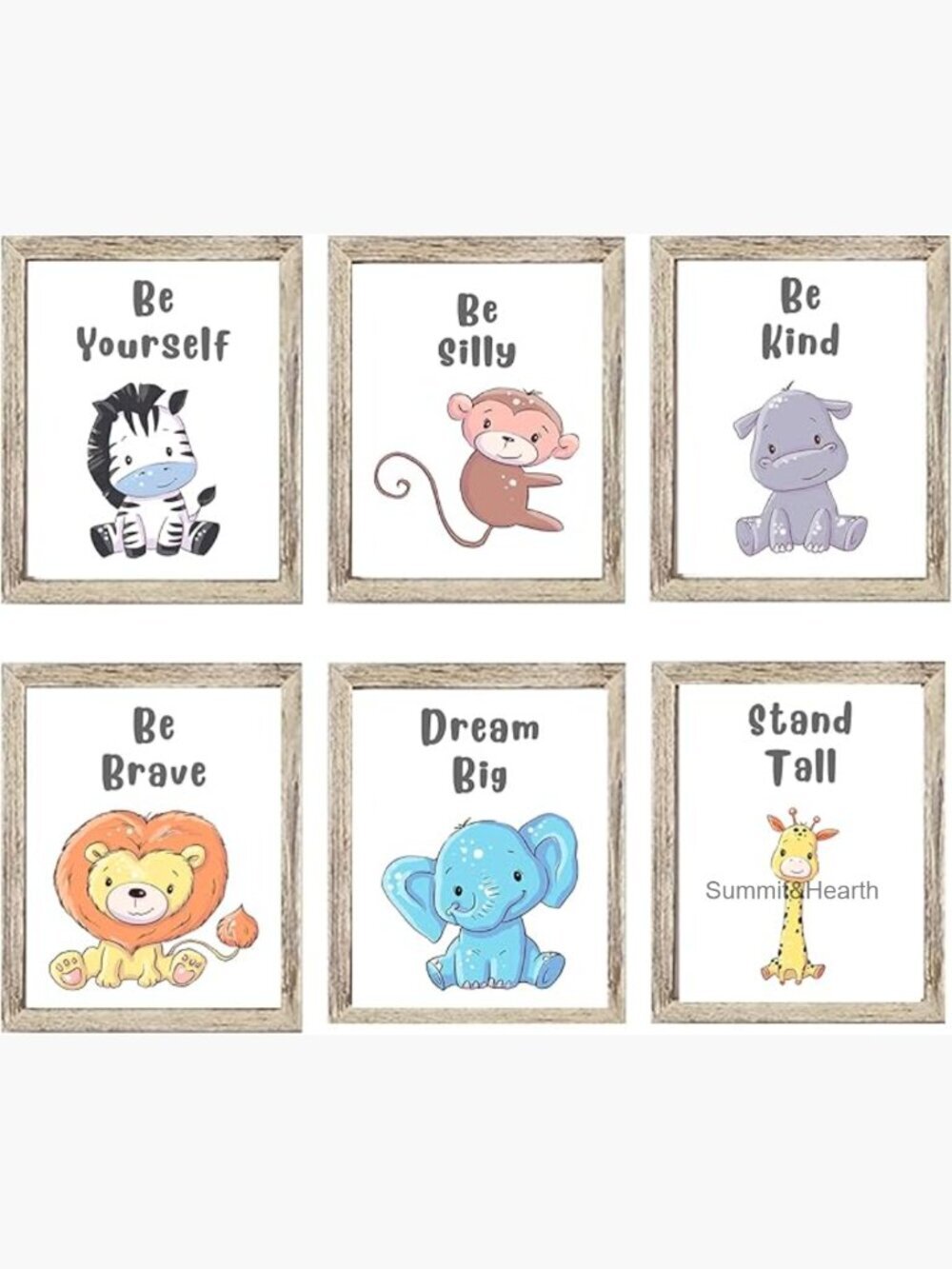 Set of 6 Safari Nursery Wall Art Prints 8x10 Inch Motivational Quotes